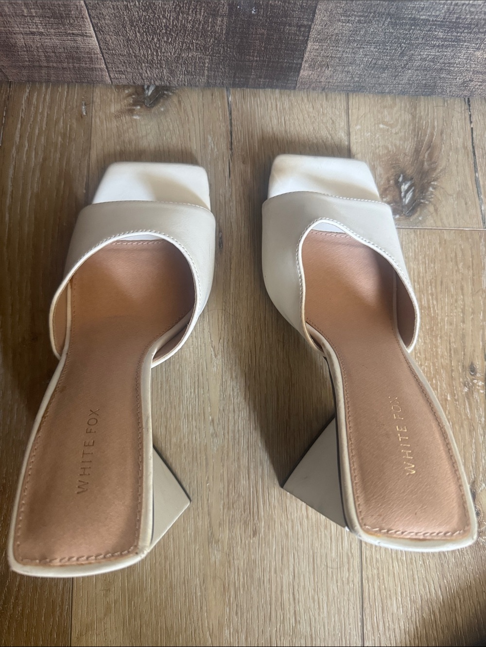 White Fox Boutique Cream Square-Toe Block Heel Mules